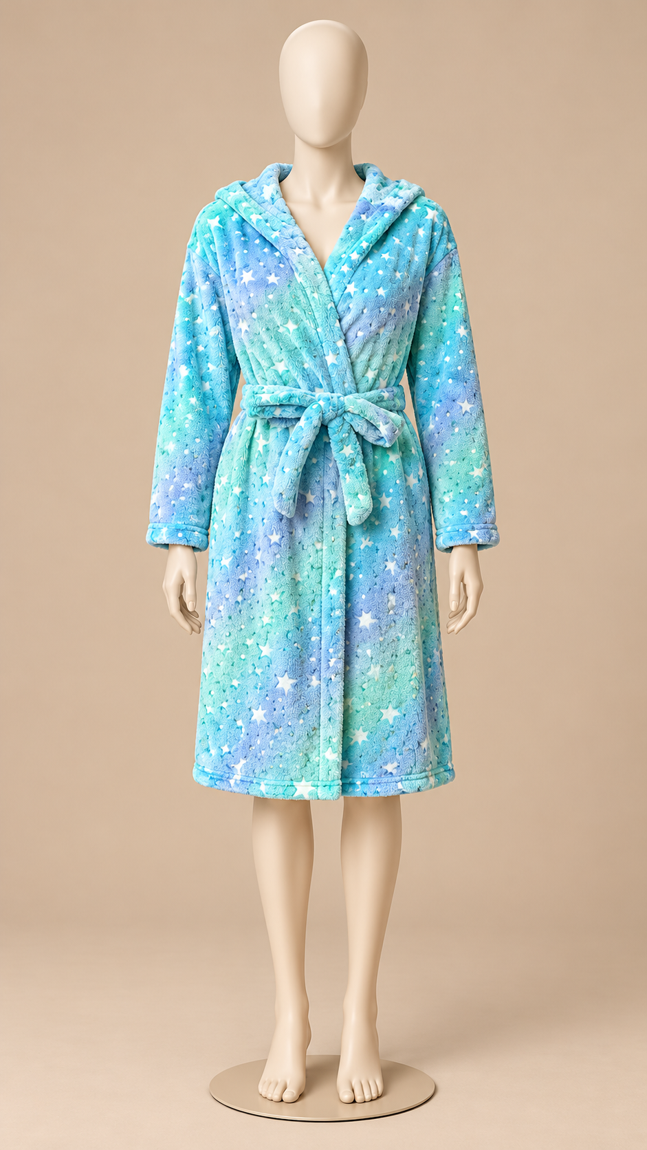 Rosamund Hooded Robe — Star Blue mannequin front