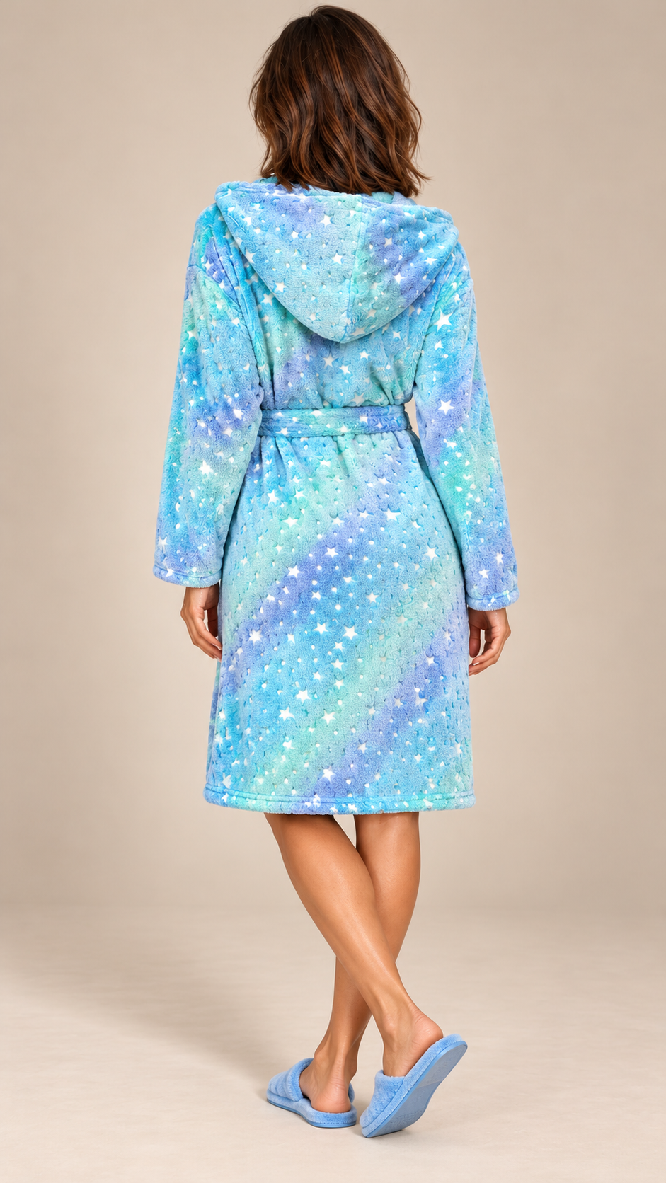 Rosamund Hooded Robe — Star Blue model back