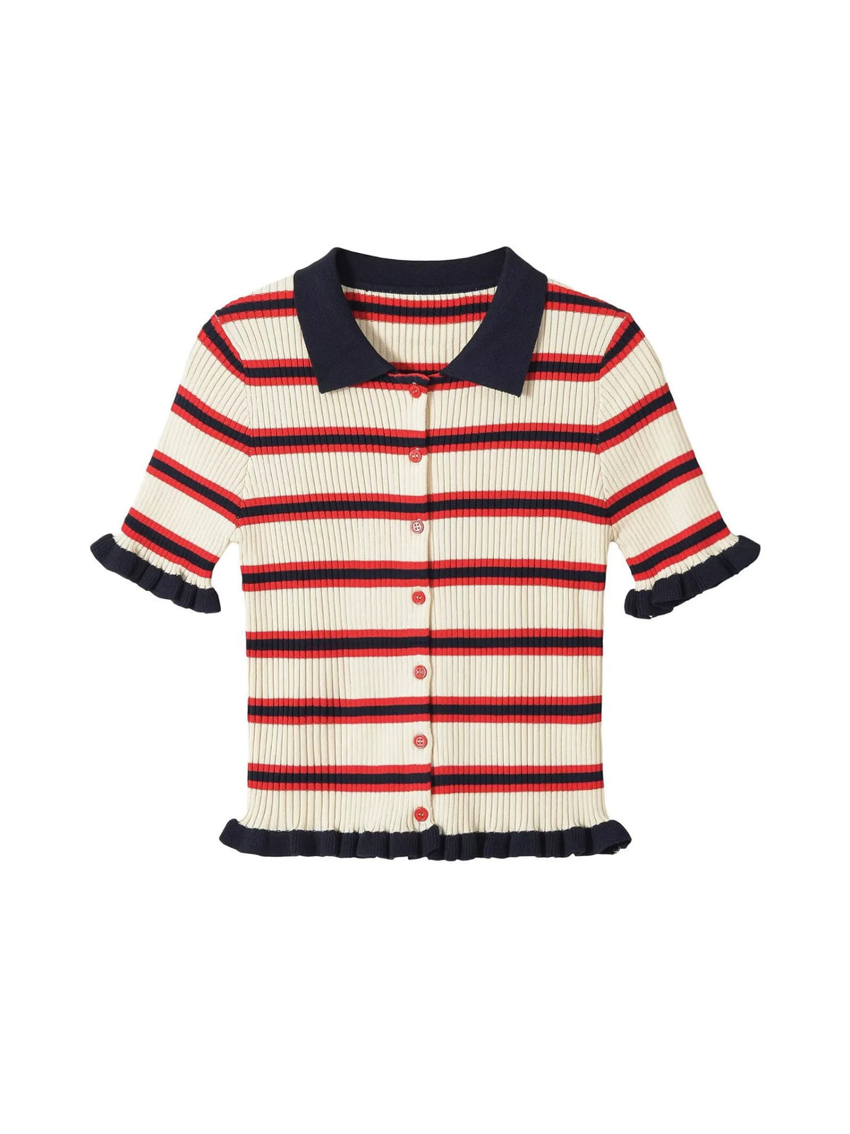 Striped Ribbed Knit Polo Cardigan