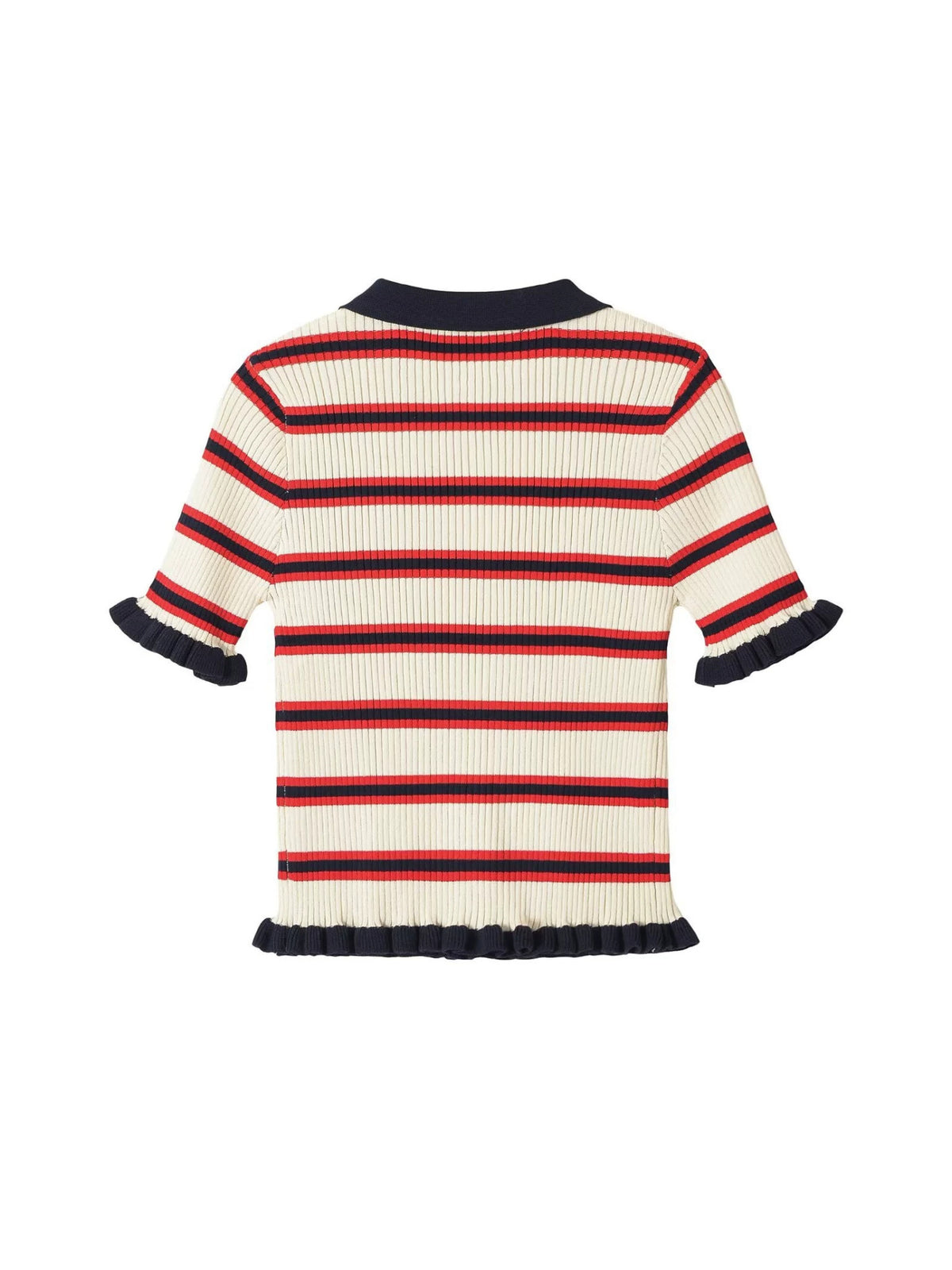 Striped Ribbed Knit Polo Cardigan