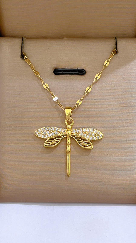 [Titanium Steel] Light Luxury and Personalized Dragonfly Inlaid with Real Gold Necklace for Women Transfer Ins Popular Clavicle Chain Accessories — 1