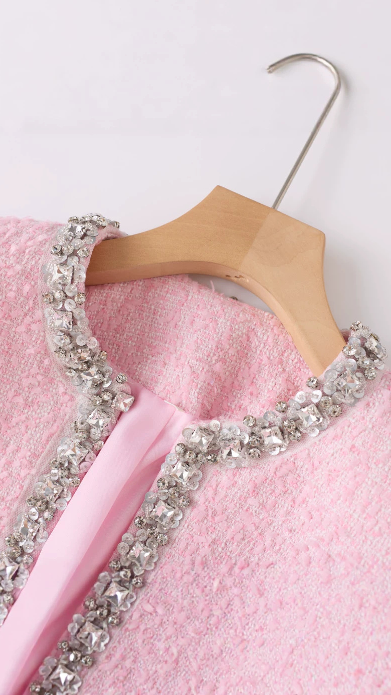 European and American cross-border high-end pink women's suit, mass-produced women's jacket and short skirt two-piece set in stock — 2