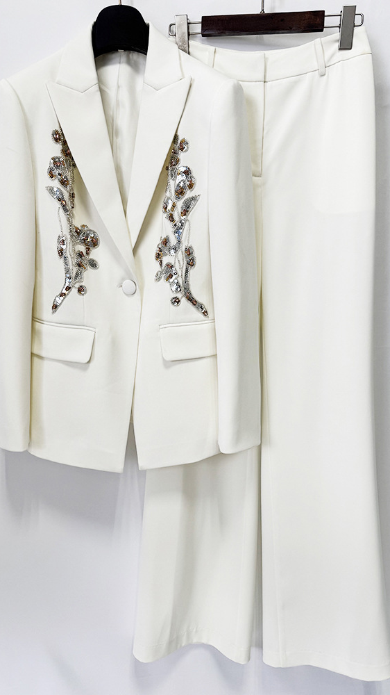Women's Suit Set 2026 European and American Fashion New Style Sequin-Studded One-Button Blazer and Trousers Two-Piece Set — 2