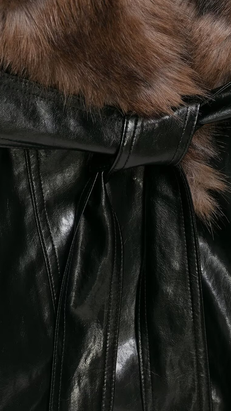Zr wholesale foreign trade: european and american style women's fashionable and versatile lapel leather-look trench coat - 4360241 — 4