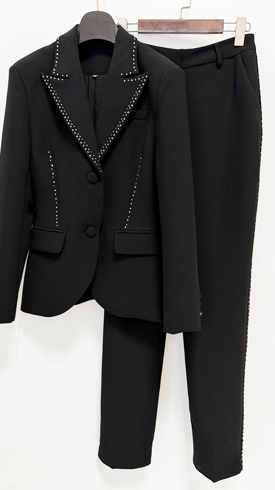 Ready-to-ship 2026 new european and american celebrity-inspired fashion rhinestone embellished slim-fit blazer and pants two-piece set — 8