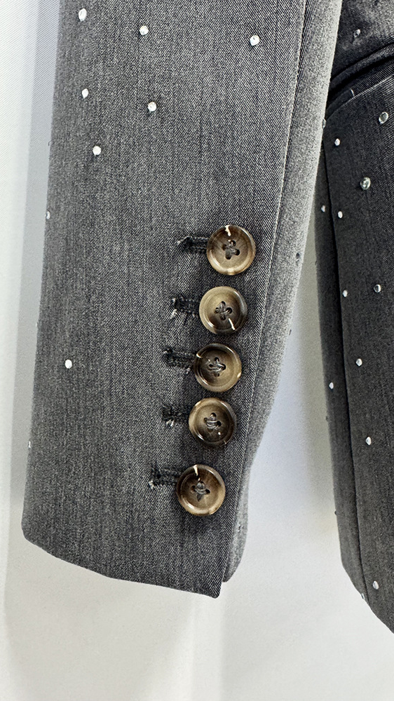 In-Stock 2026 New Model European and American Style Elegant Rhinestone Embellished High-End Gray One-Button Blazer and Pants Two-Piece Set — 12