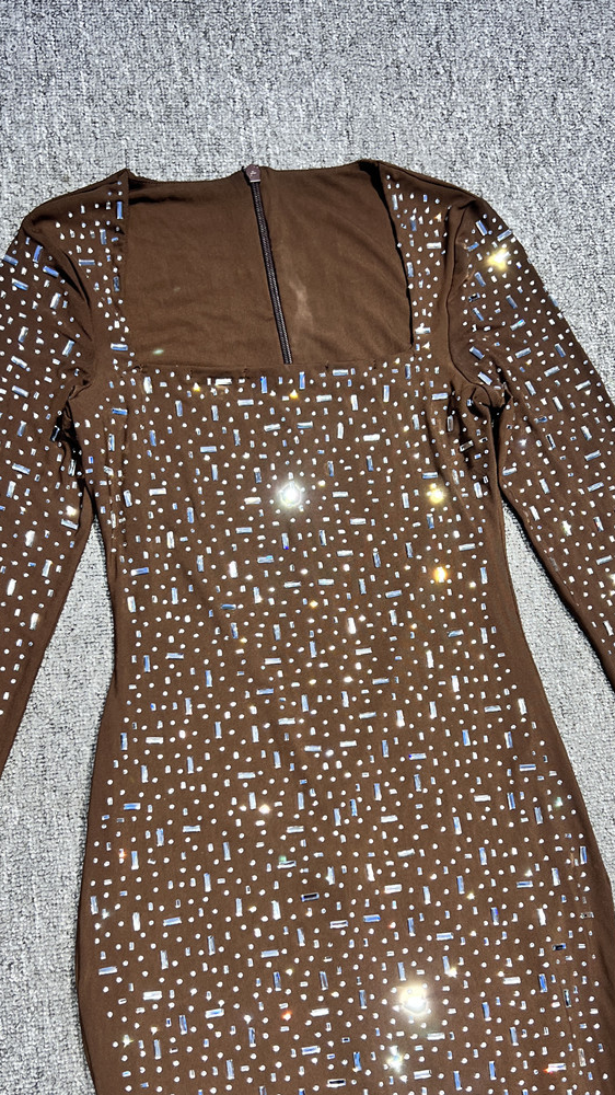 Cross-Border European and American Heavy-Duty Hot Girl Rhinestone Nude See-Through Sexy Slim Long-Sleeved Dress Long Skirt Banquet Evening Dress — 21