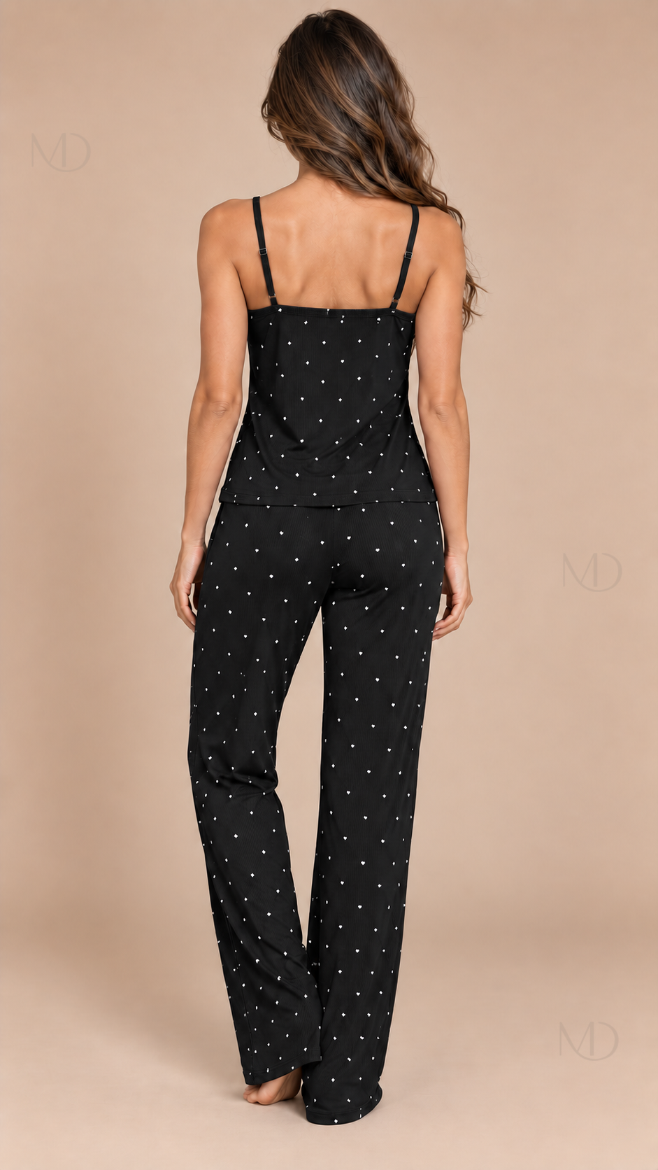 Talia Dotted Cami Set Black model back