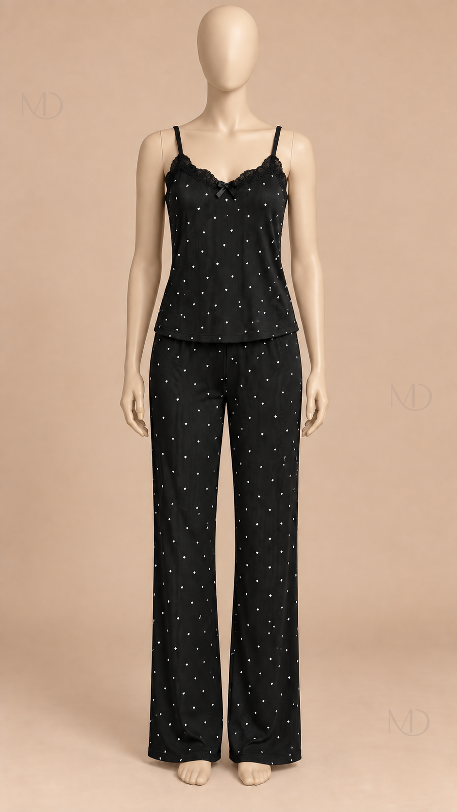 Talia Dotted Cami Set Black mannequin front