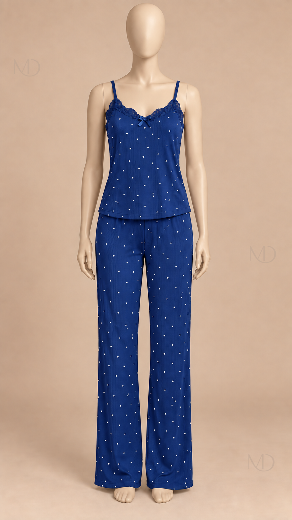 Talia Dotted Cami Set Dark Blue mannequin front