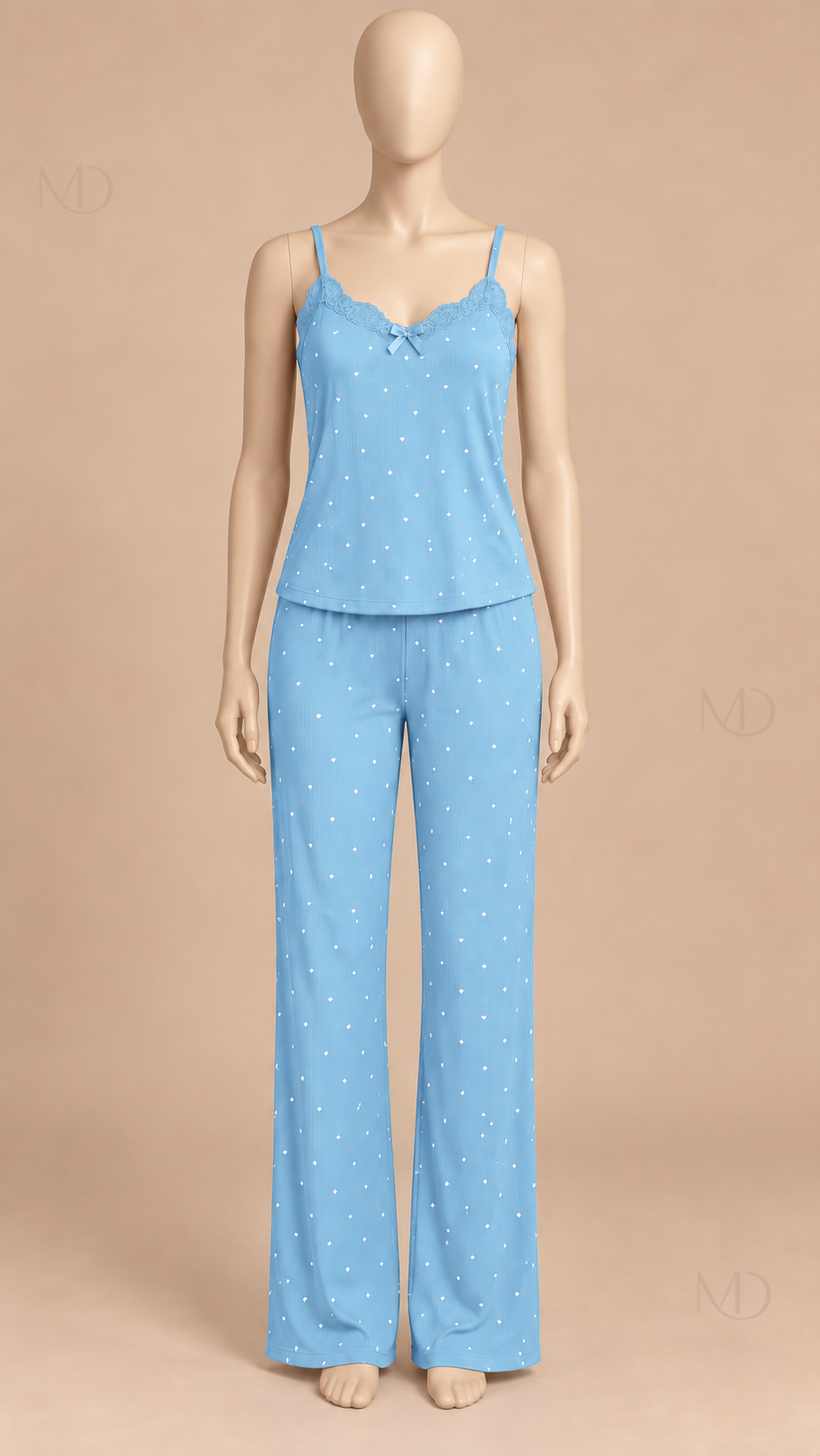 Talia Dotted Cami Set Light Blue mannequin front