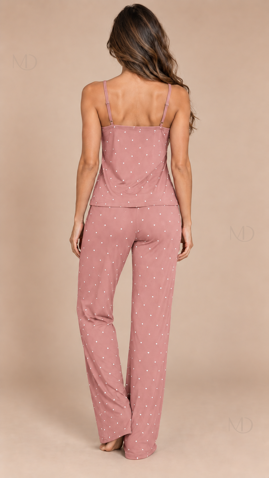 Talia Dotted Cami Set Pink model back
