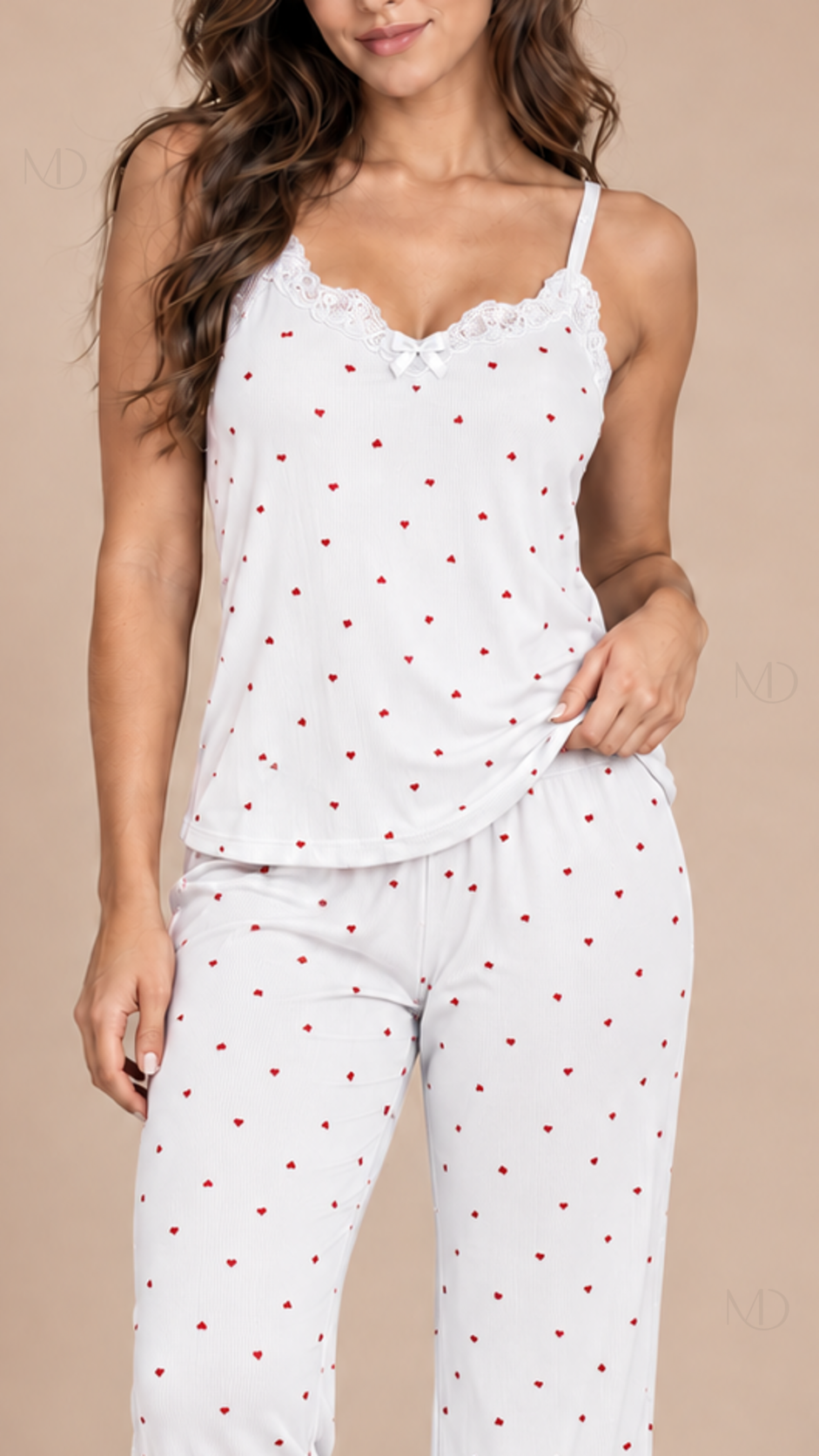 Talia Dotted Cami Set - White detail close-up