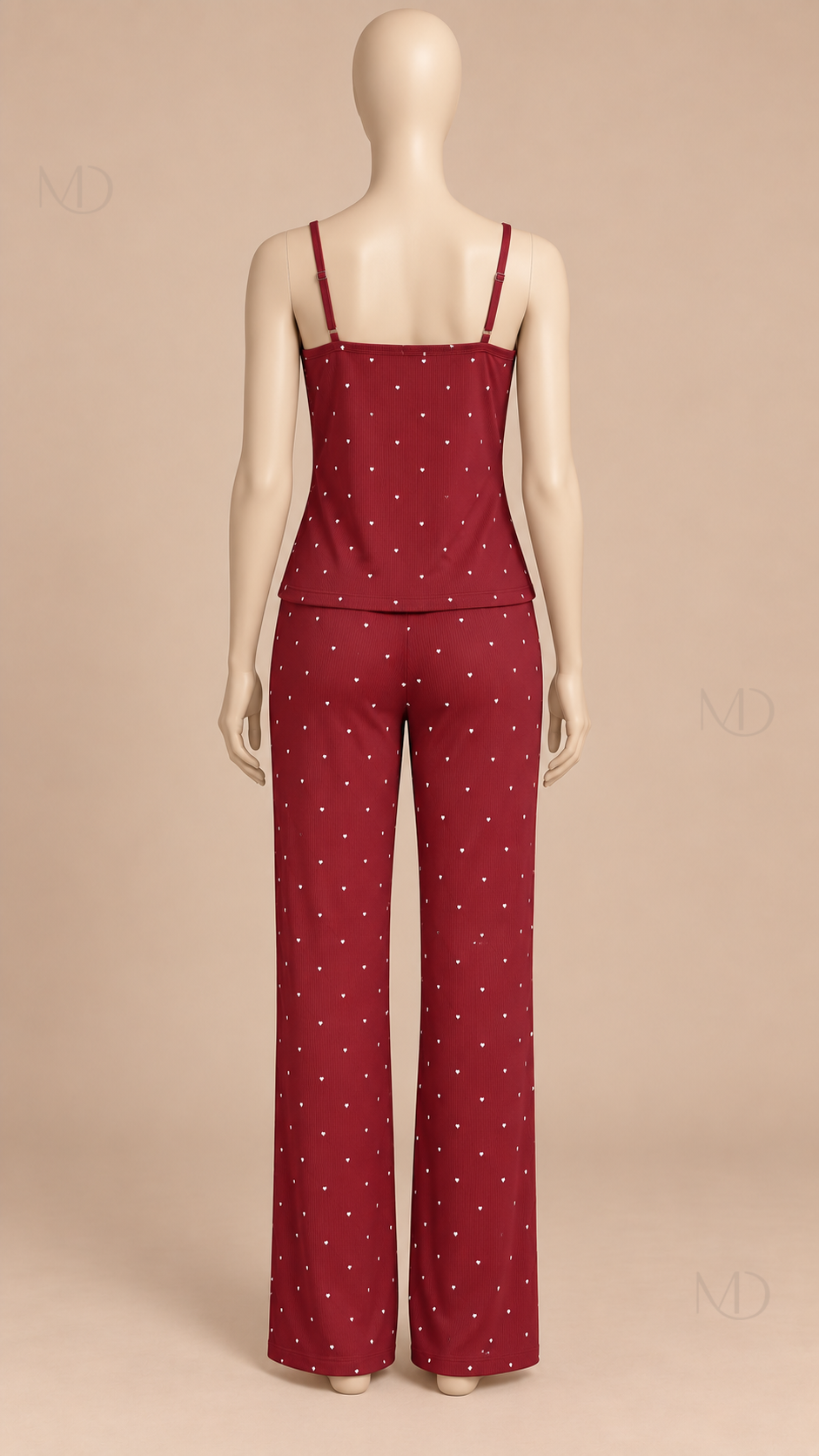 Talia Dotted Cami Set Wine Red mannequin back