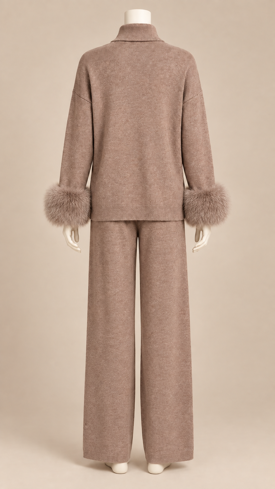 Noor Fur-Pom Knit Set — Taupe mannequin back