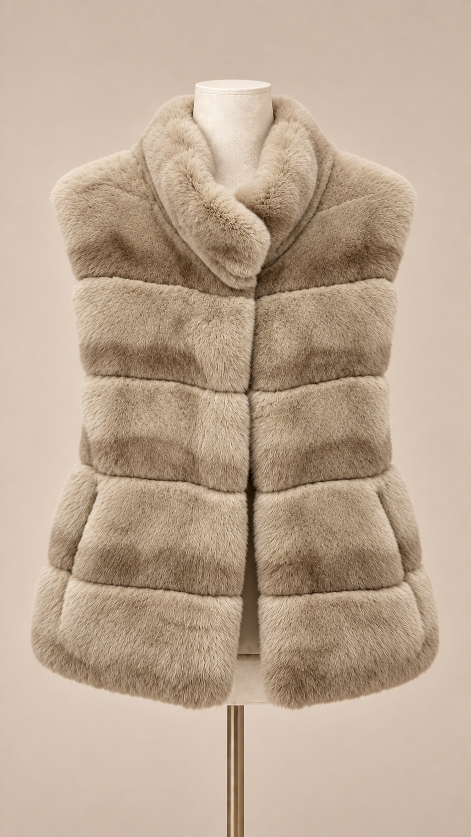 Nadia Chinchilla-Pattern Vest — Taupe mannequin front