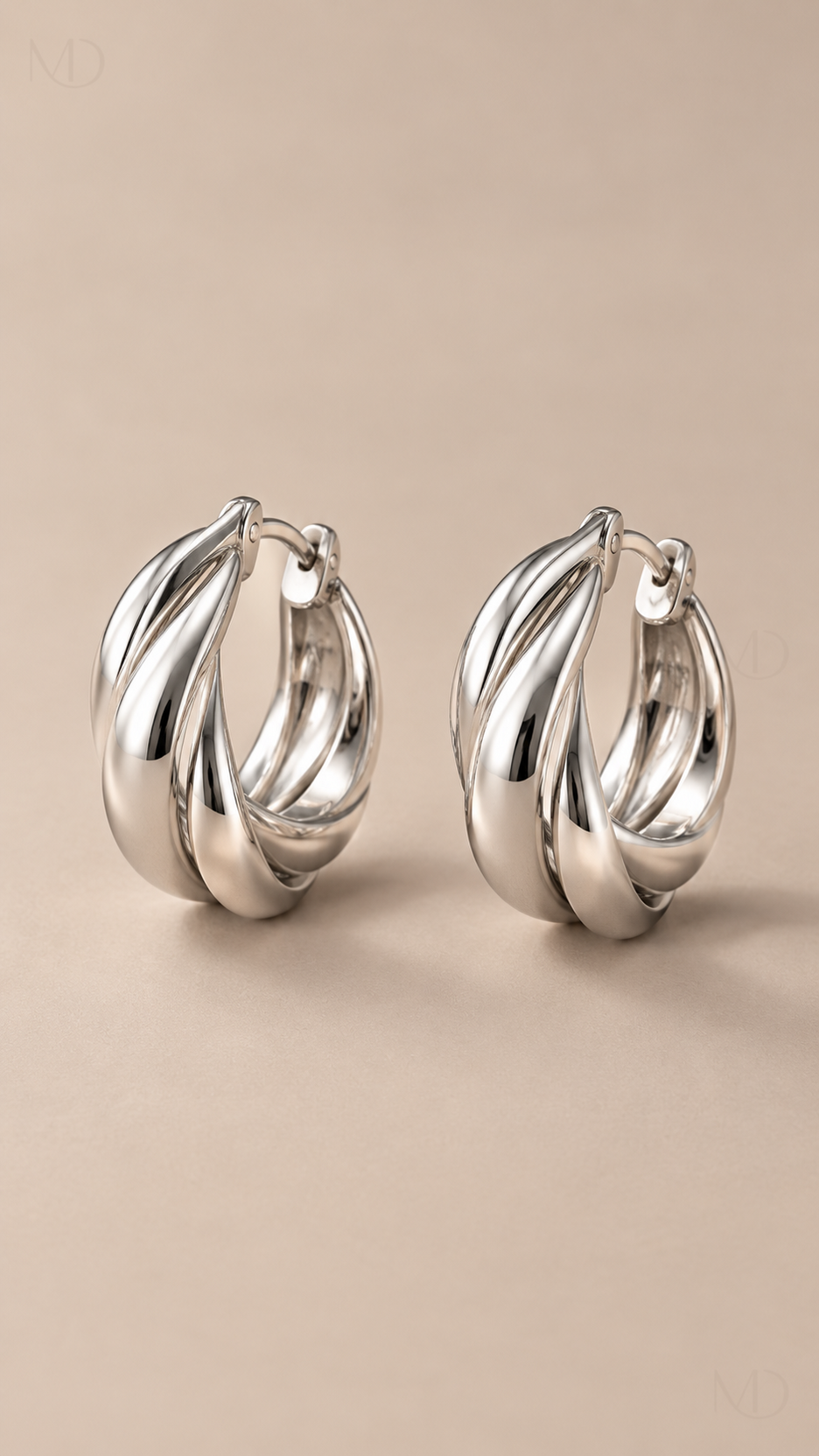 Torsade Twisted Hoop Earrings - Silver product close-up