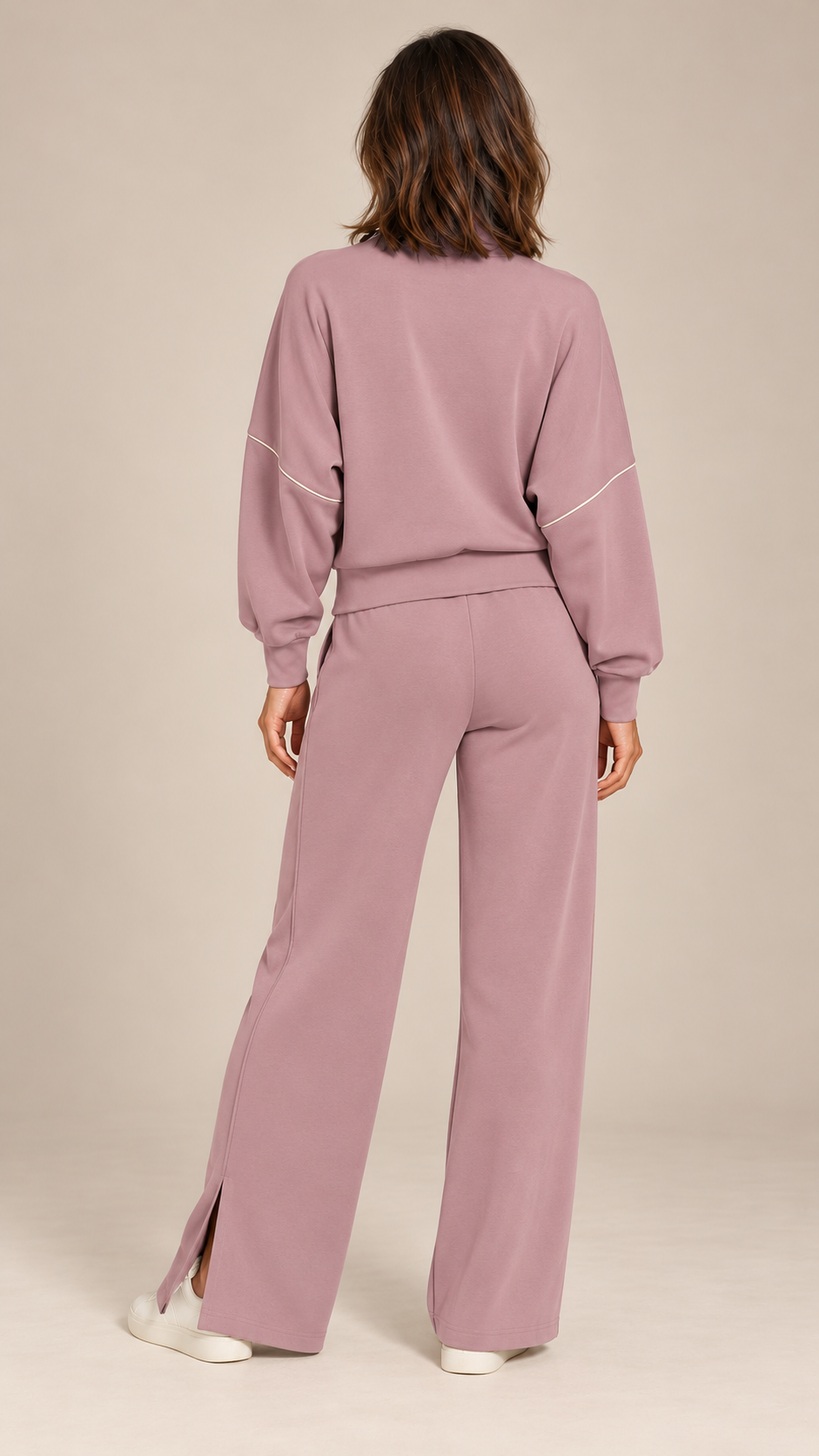 Saoirse Split-Hem Track Set — Twilight Rose model back