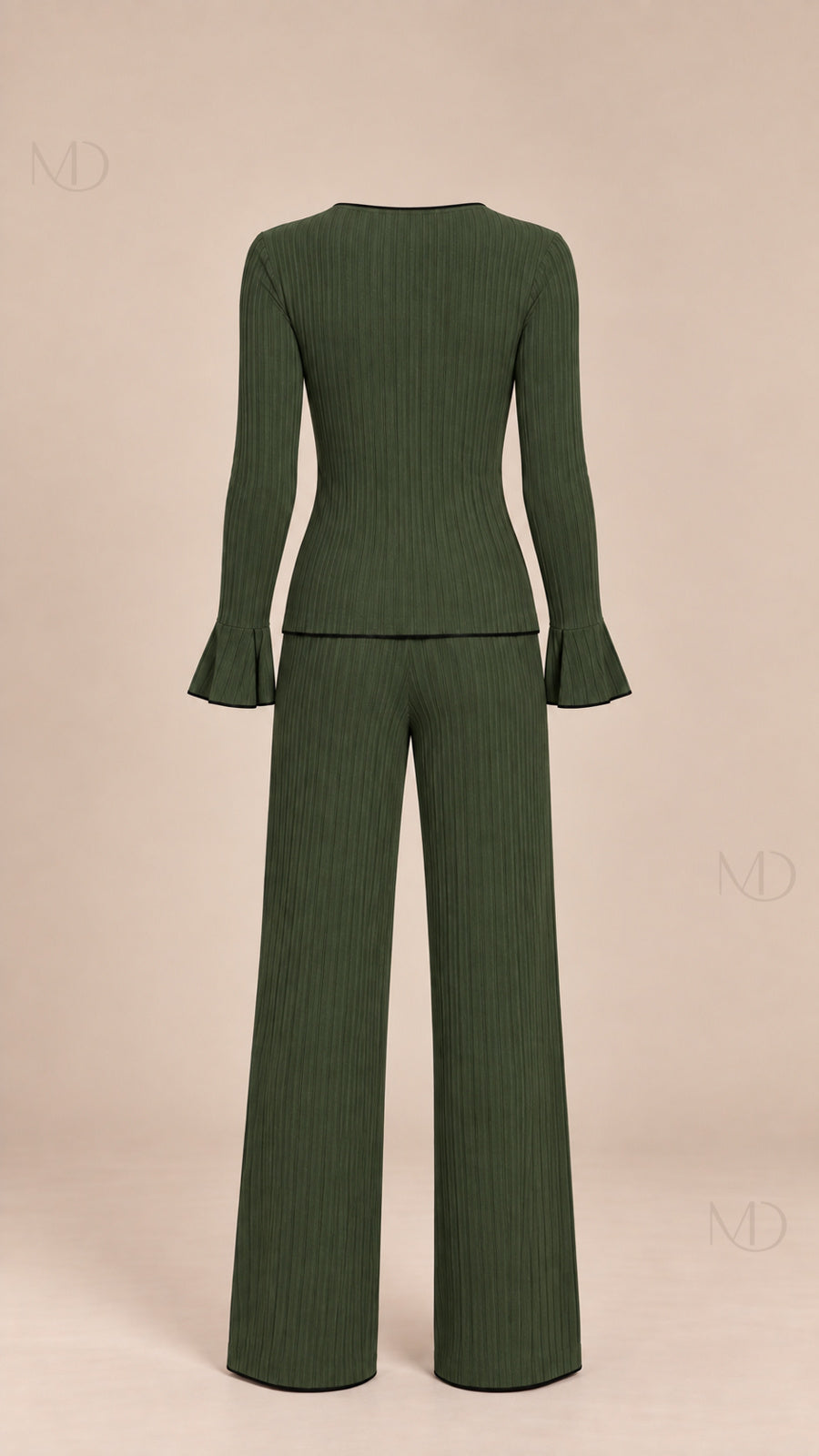 Vera Ribbed Bow Pajama Set green mannequin back