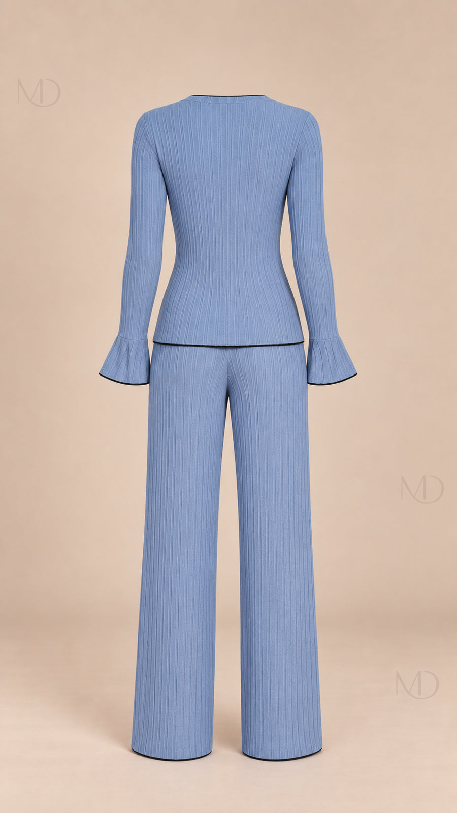 Vera Ribbed Bow Pajama Set light blue mannequin back