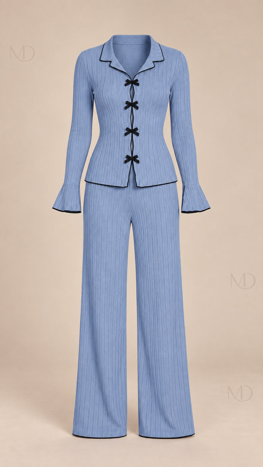 Vera Ribbed Bow Pajama Set light blue mannequin front