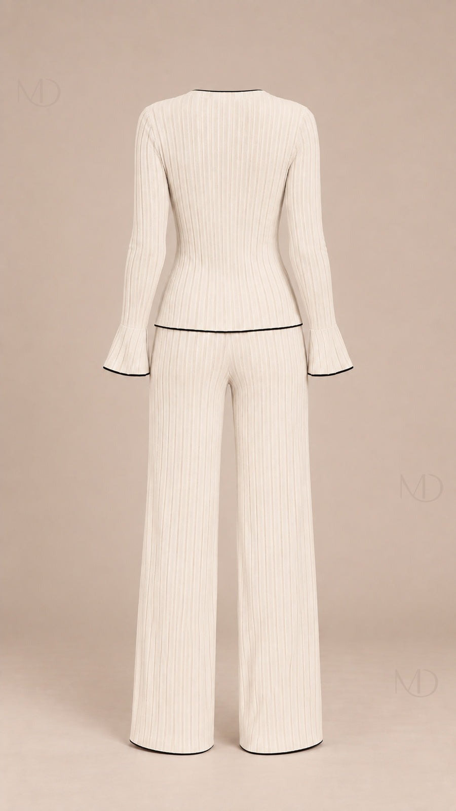 Vera Ribbed Bow Pajama Set off white mannequin back
