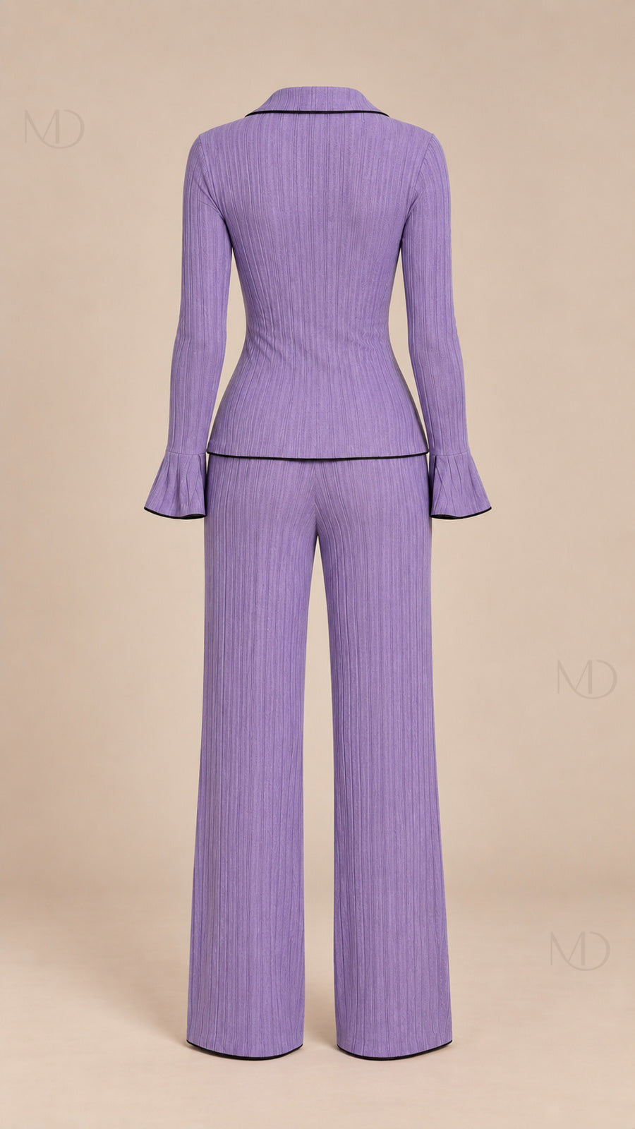 Vera Ribbed Bow Pajama Set purple mannequin back