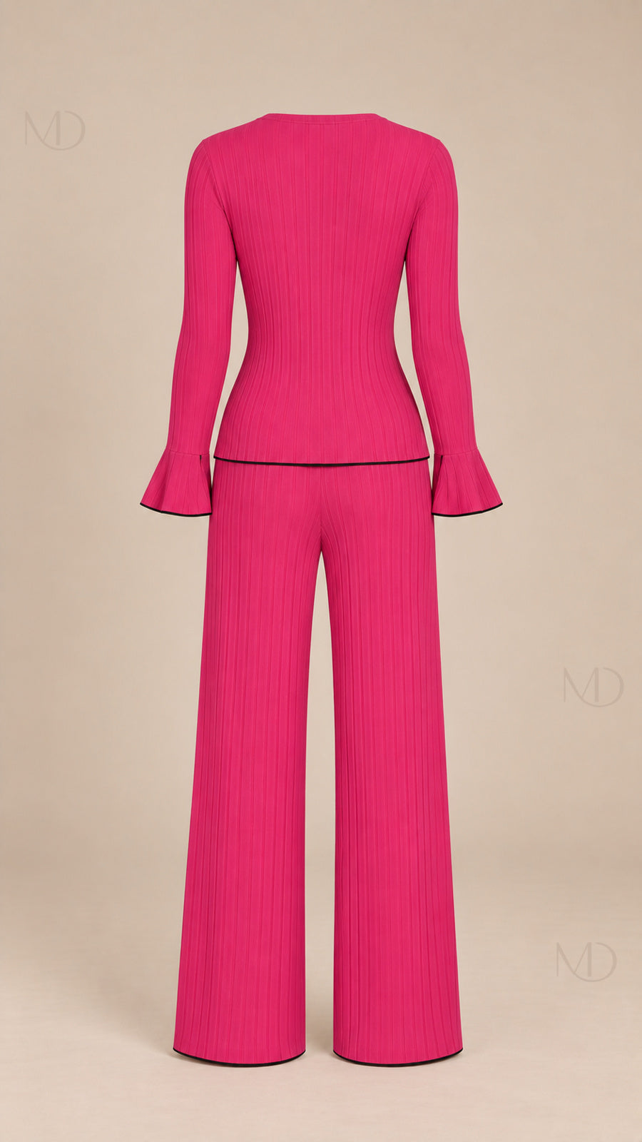 Vera Ribbed Bow Pajama Set rose red mannequin back