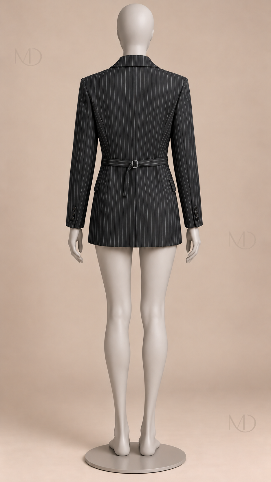 Genevieve Tie-Back Blazer — Vertical stripes black mannequin back