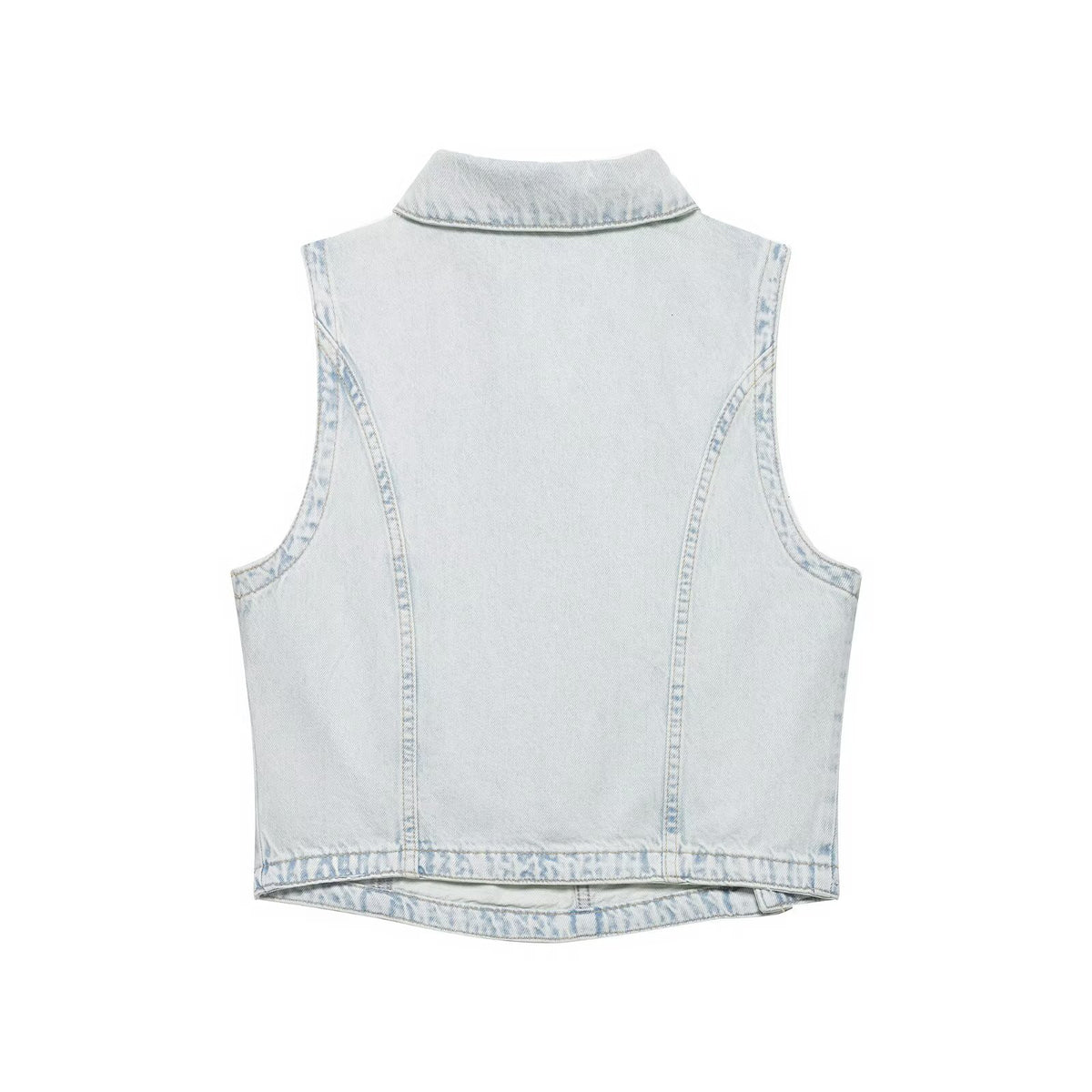Washed Denim Vest And Wide Leg Jeans Set