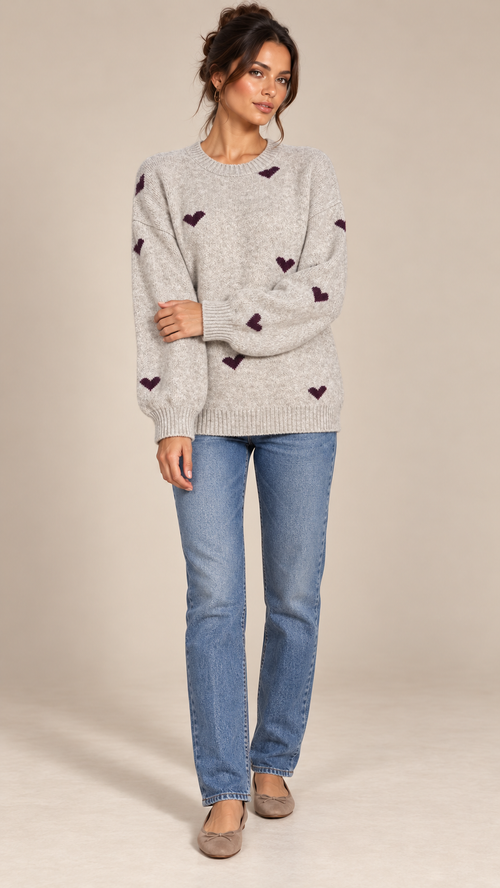 Juno Heart Sweater — Wheat model front