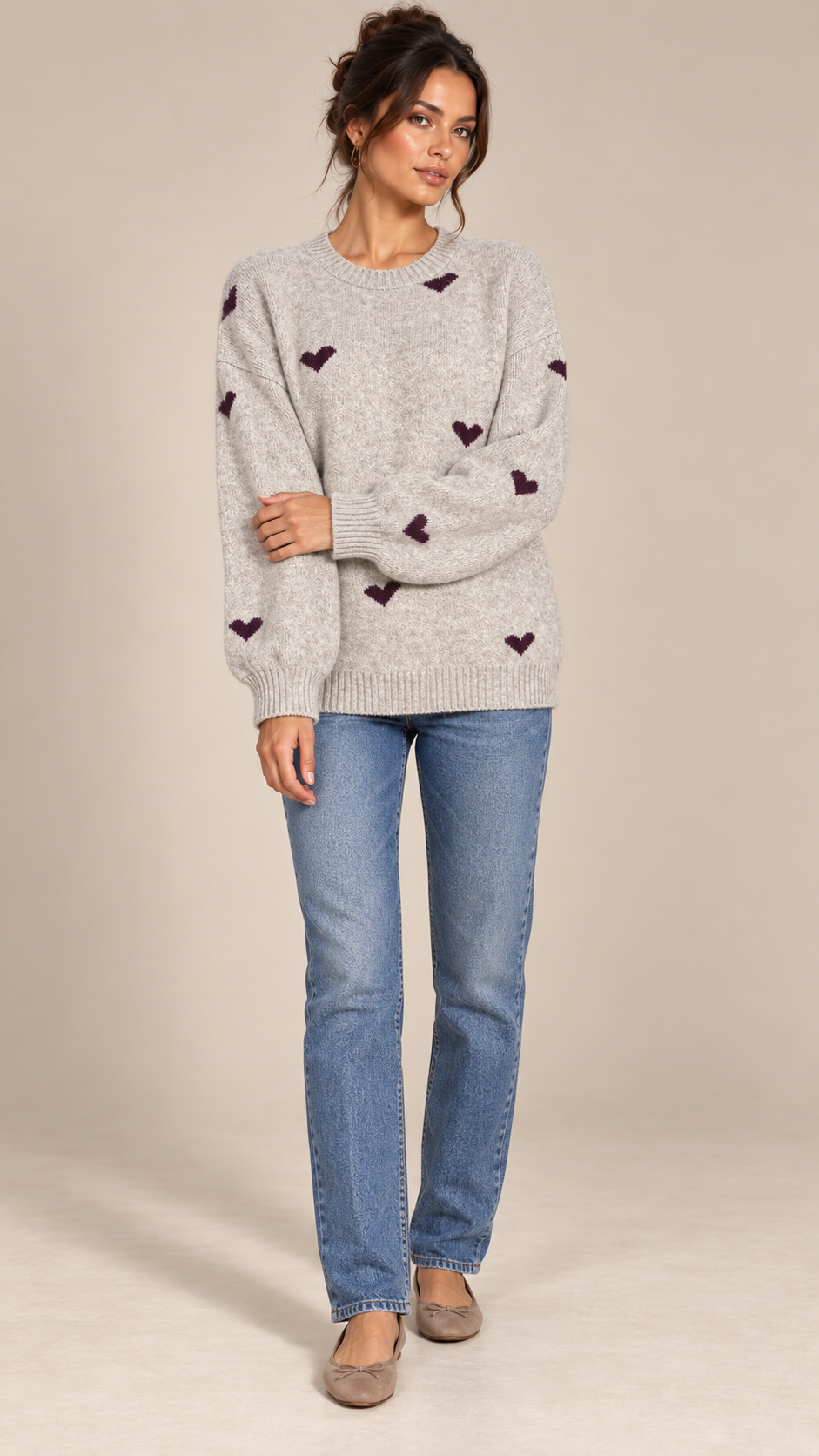 Juno Heart Sweater — Wheat model front