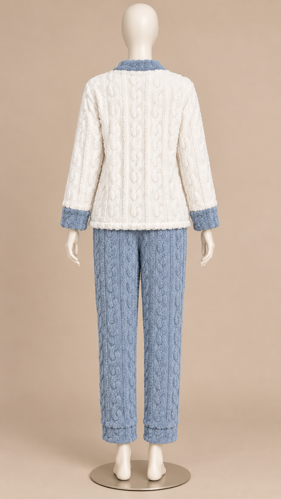 Nanette Bear-Pocket Pajama Set — White and blue mannequin back
