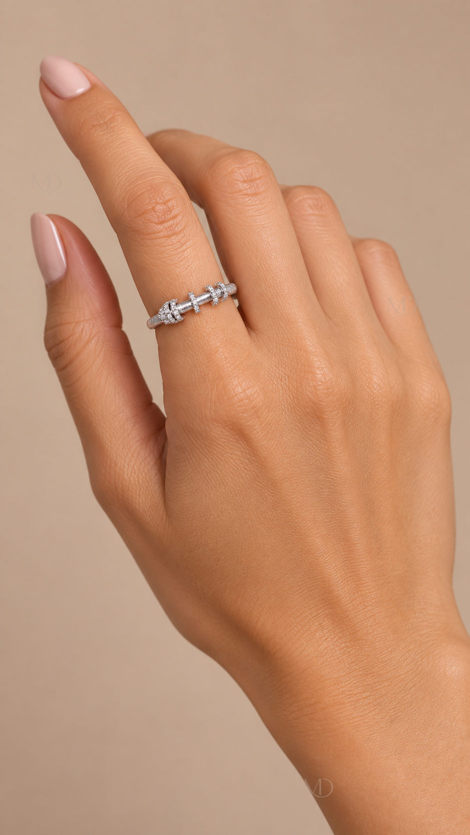 Aurelia Brushed Crystal Ring — White gold model closeup
