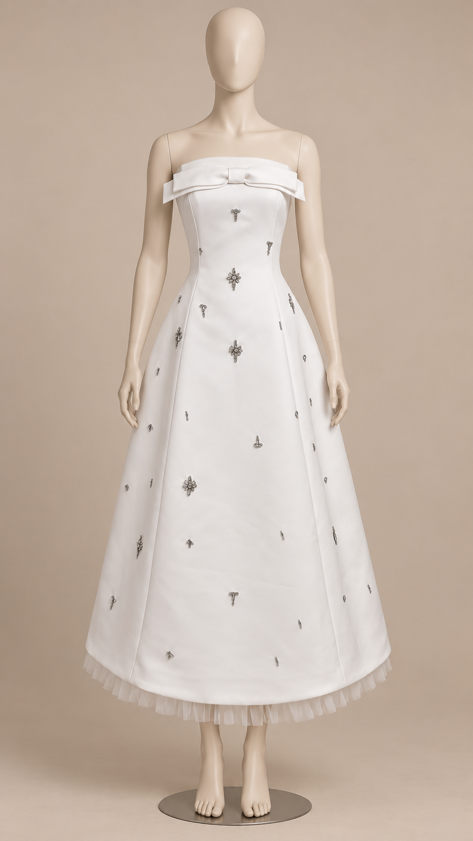 Eulalie Crystal Bandeau Dress — White Long mannequin front