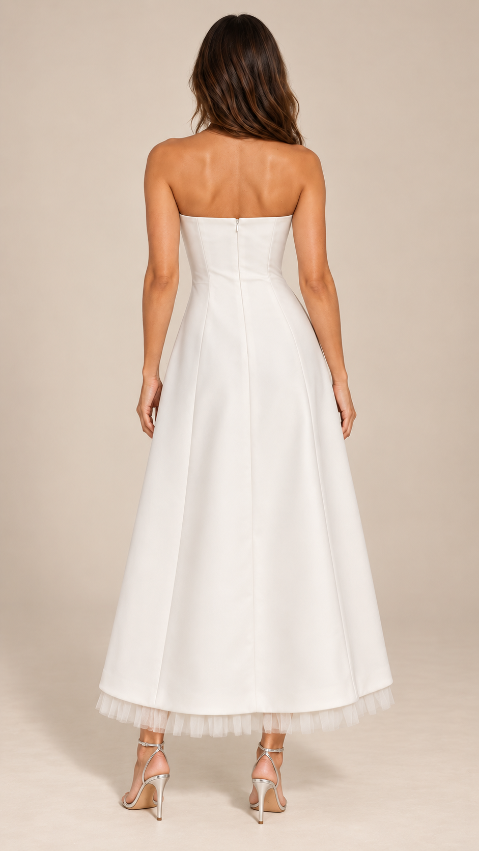 Eulalie Crystal Bandeau Dress — White Long model back