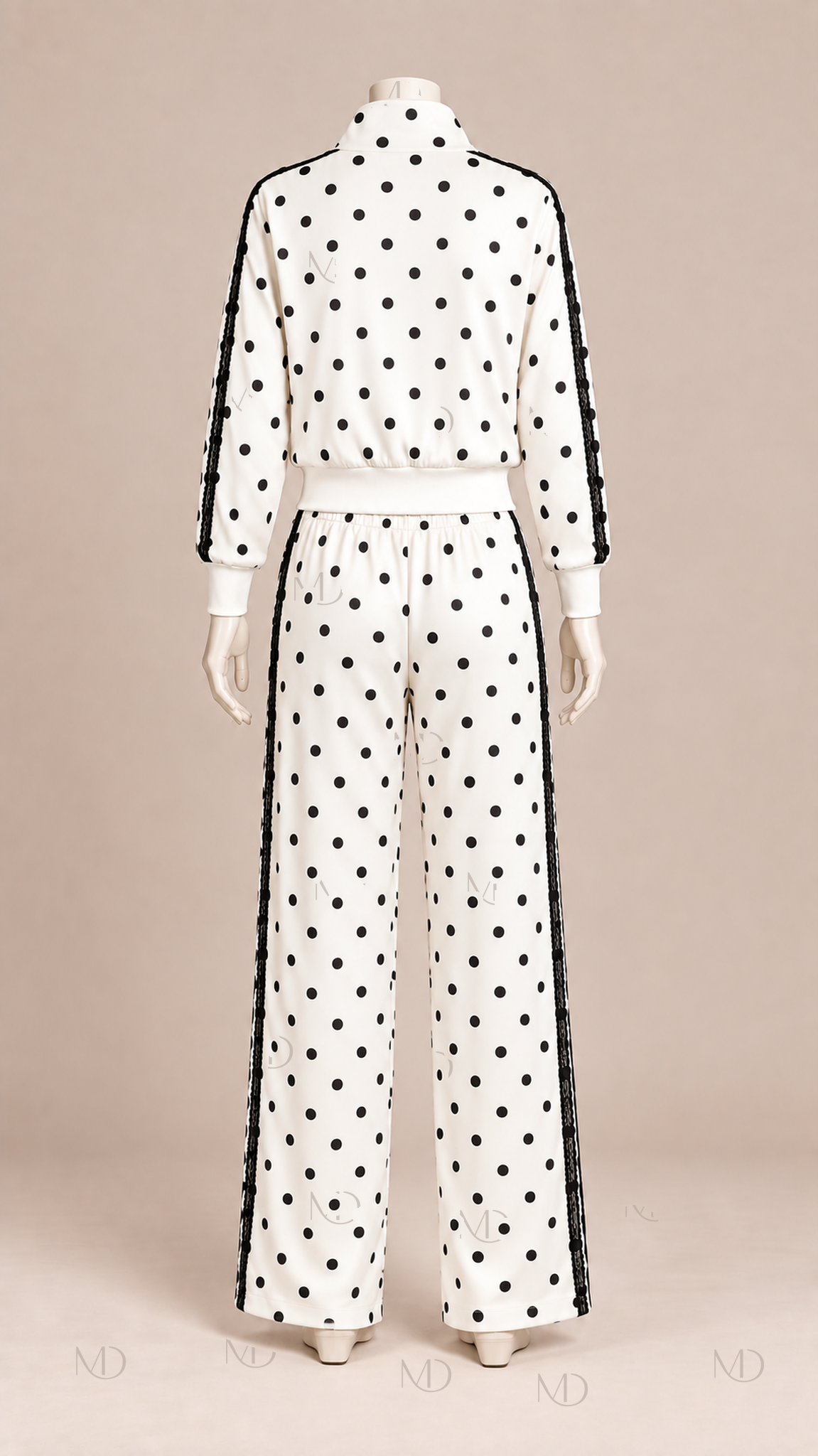 Delphine Polka Dot Track Set — White mannequin back