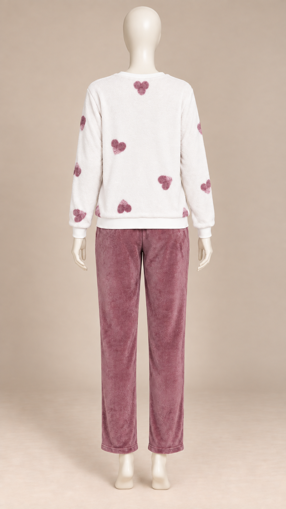 Linnea Heart-Print Pajamas — White mannequin back