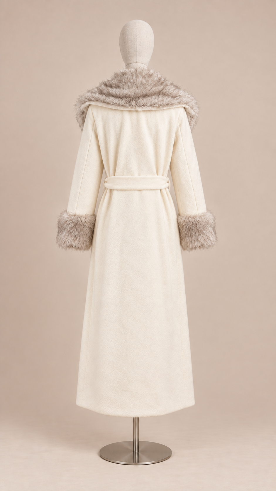 Colette Fur Collar Coat — White mannequin back