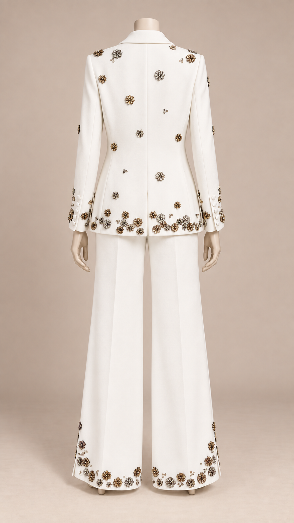 Delphine Beaded Blazer Suit — White mannequin back