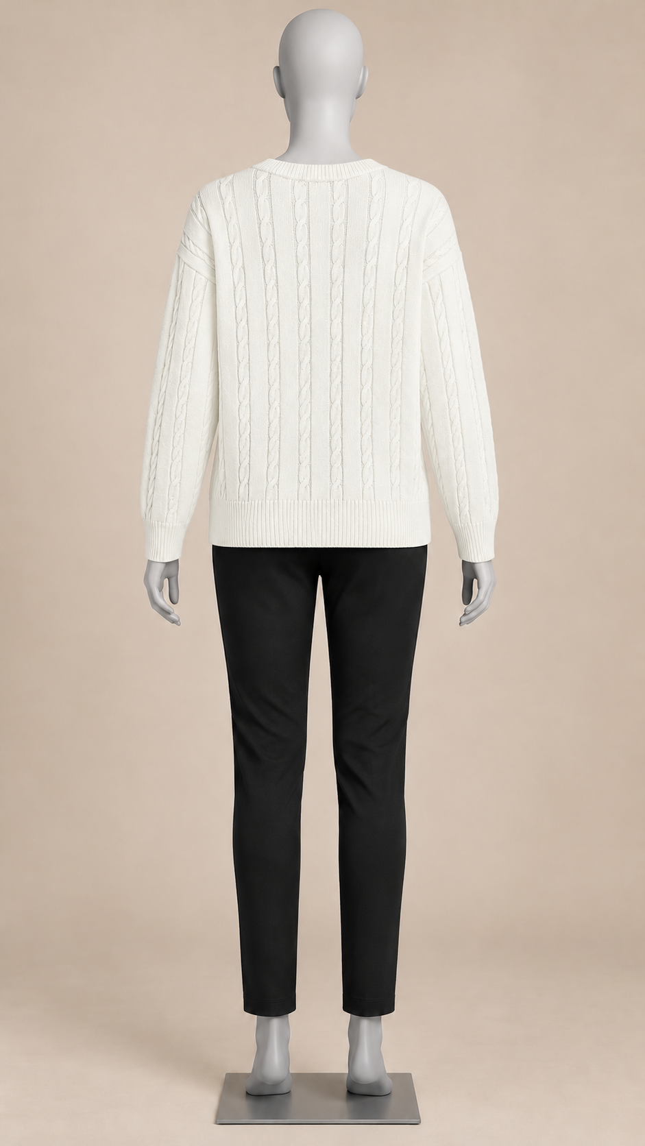 Marit Cable V-Neck Sweater — White mannequin back