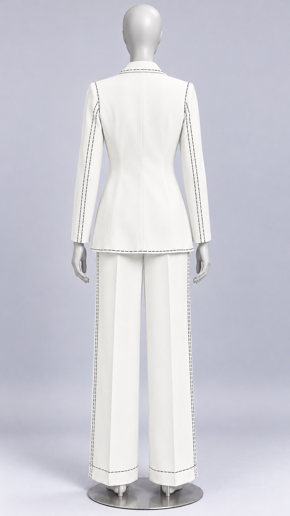 Elinor Saddle-Stitch Suit — White mannequin back