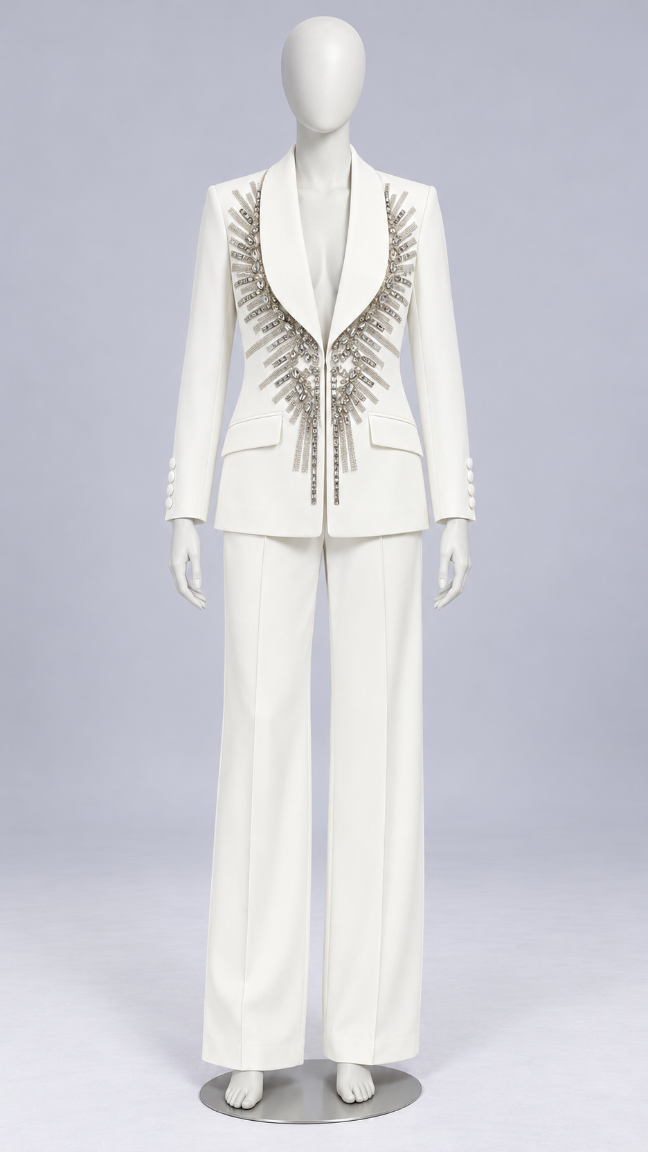 Alessia Crystal-Ray Suit Set — White mannequin front