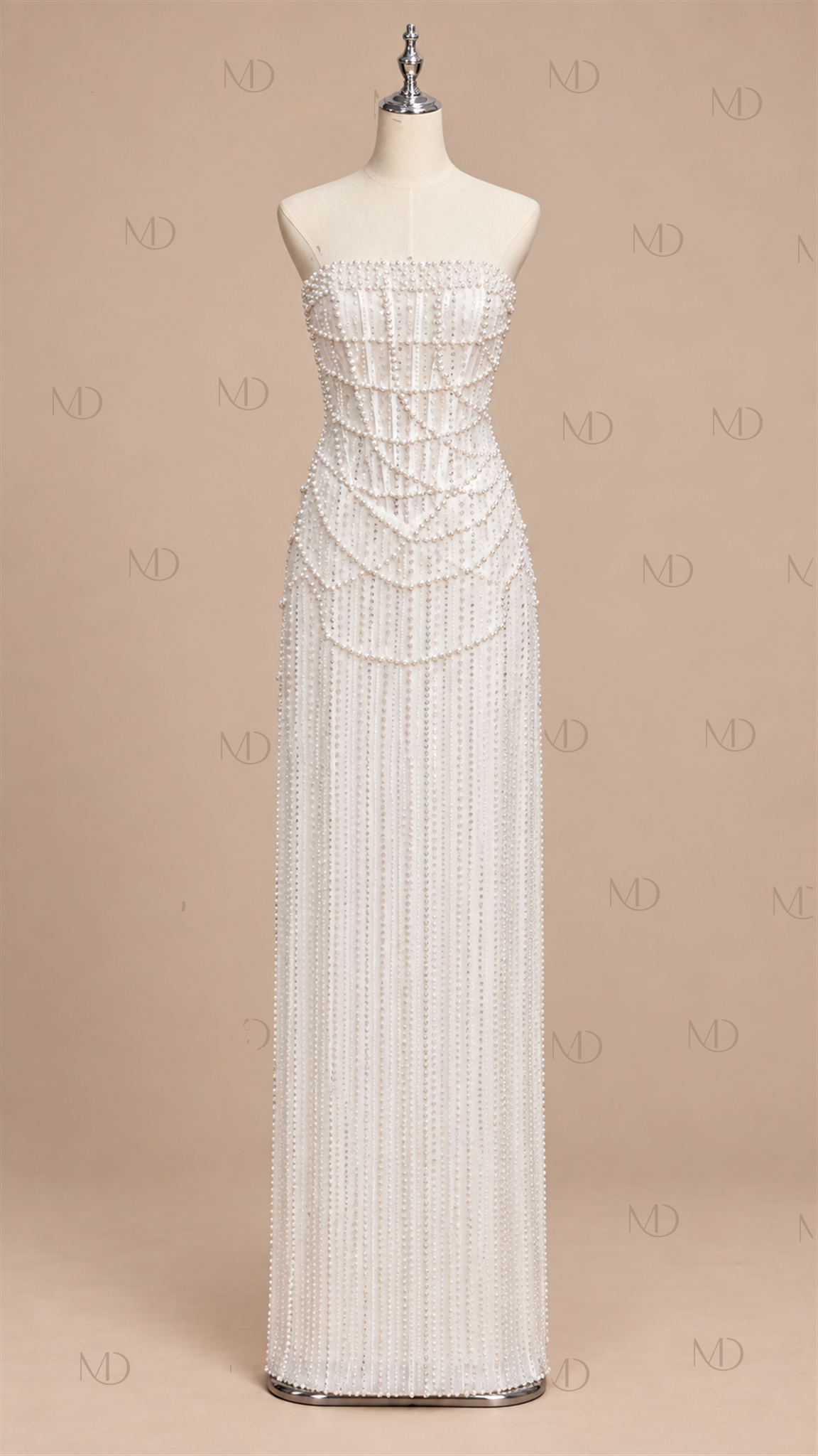 Seraphina Pearl Column Gown — White mannequin front