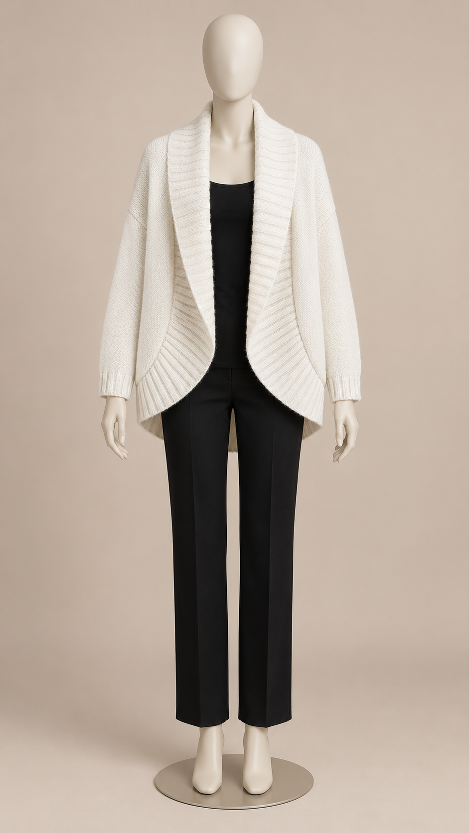 Tove Shawl-Collar Cardigan — White mannequin front