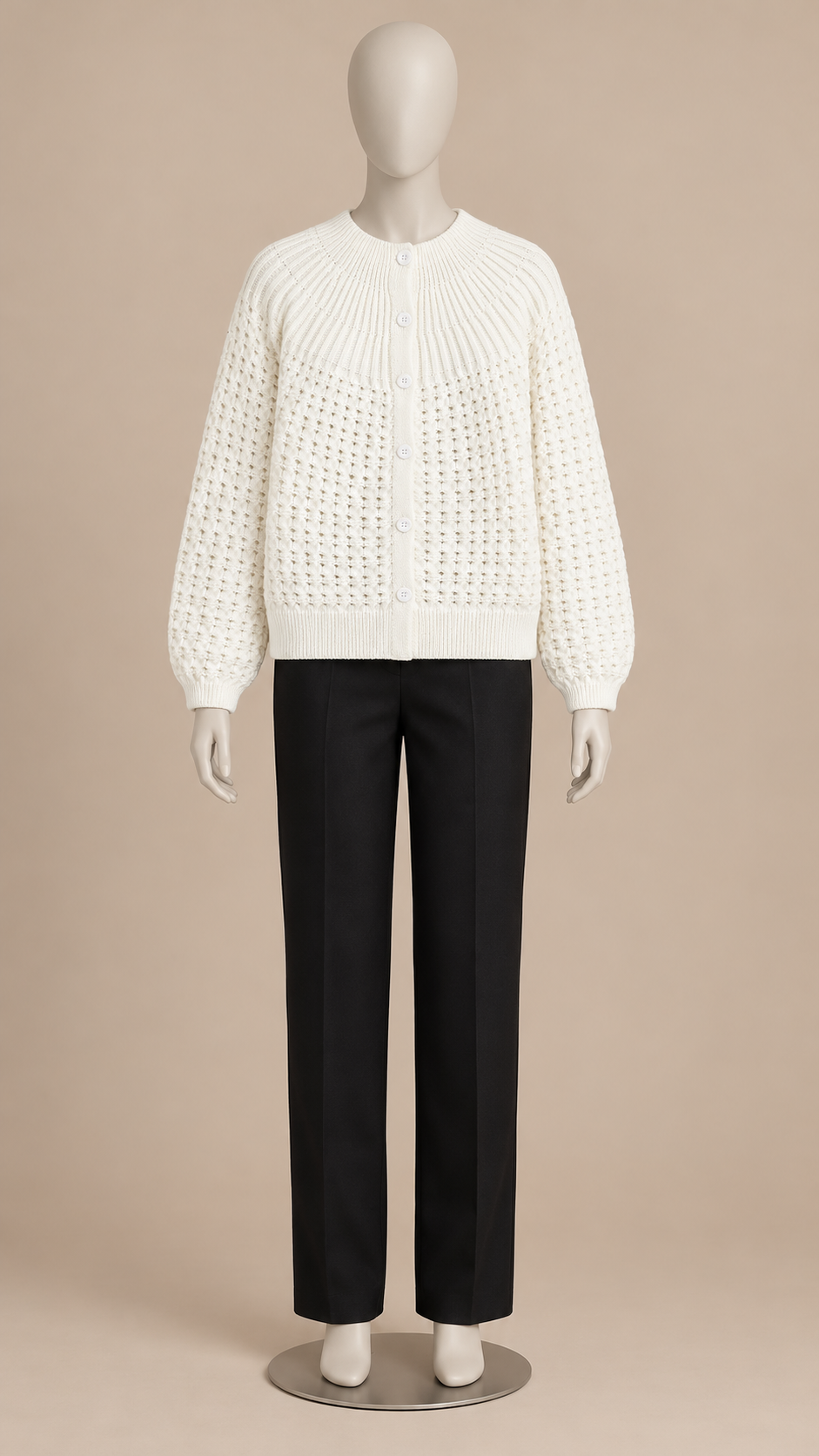 Astrid Honeycomb Cardigan — White mannequin front