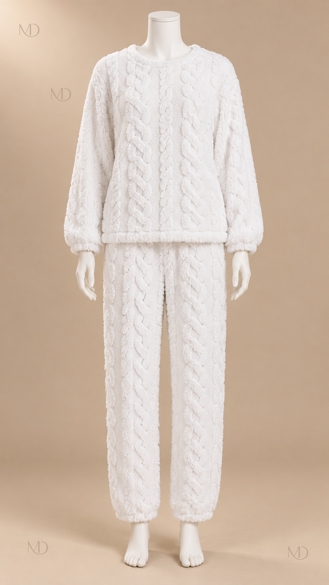 Nova Fleece Pajama Set — White mannequin front