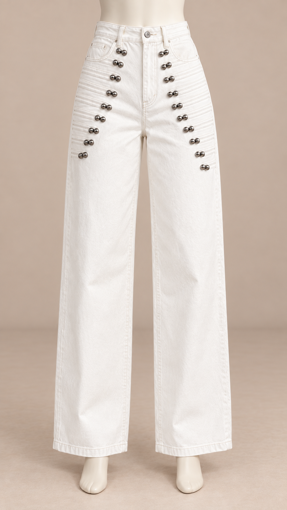 Elowen Studded Wide Jeans — White mannequin front