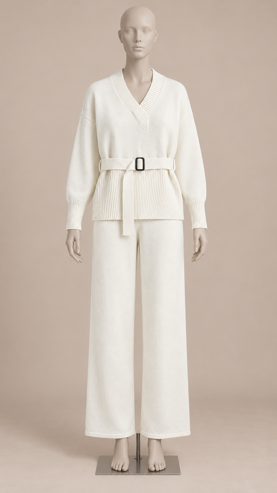 Augusta Wide-Leg Knit Set — White mannequin front