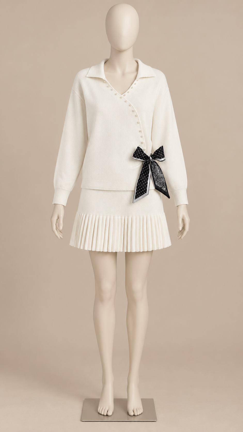 Liv Pleated Skirt Set — White mannequin front